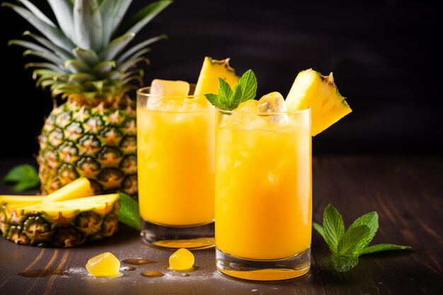 Glasses of fresh pineapple juice Generative AI