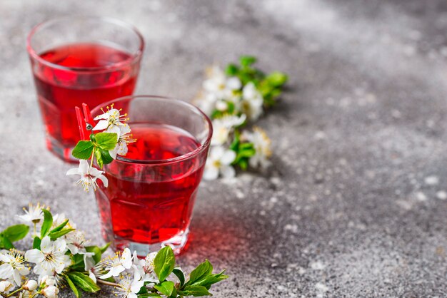 Glasses of healthy cherry juice 