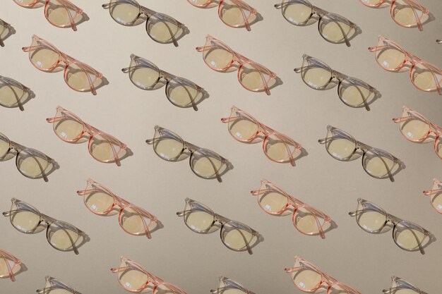 Photo glasses on a light background top view