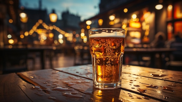 Glasses of light and dark beer on a pub background