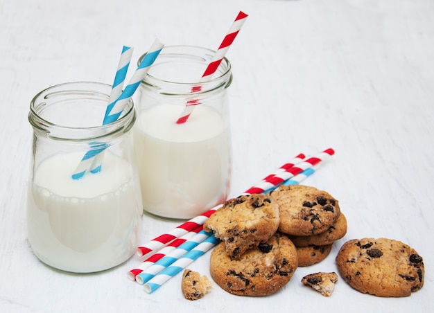 Glasses of milk and cookies