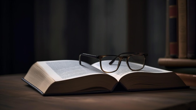 Glasses on open book page