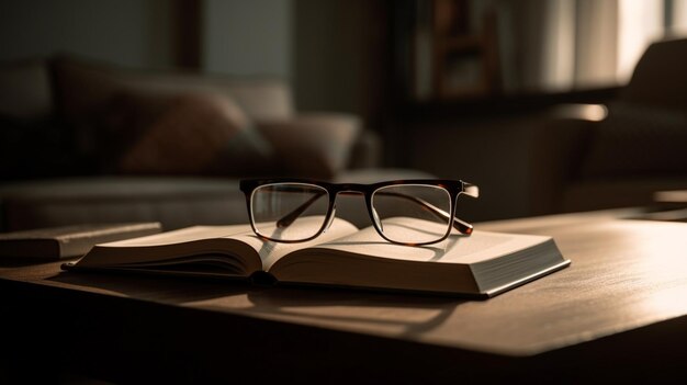 開いている本のページのメガネ