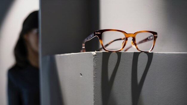 眼鏡とフレームを焦点にして眼鏡のクローズアップを示す眼鏡専門家