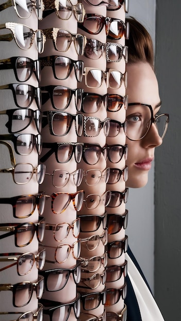 Glasses optician showing eyewear closeup of glasses with glasses and frame in focus