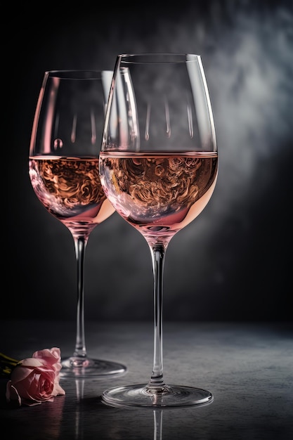 Glasses of pink rose wine in the light background Illustrator AI Generative