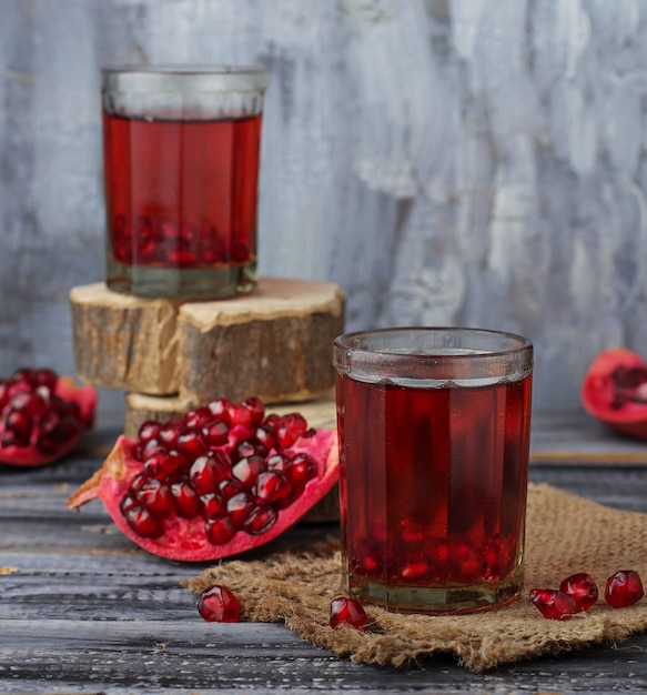 Glasses of red pomegranate juice