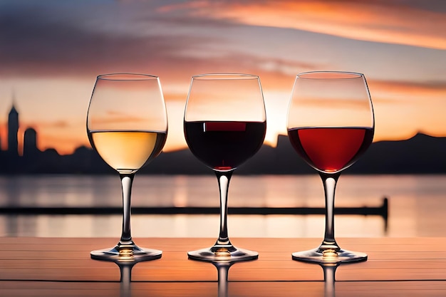 Foto bicchieri di vino rosso e bianco realistici