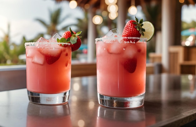 Glasses of refreshing frozen margarita cocktails