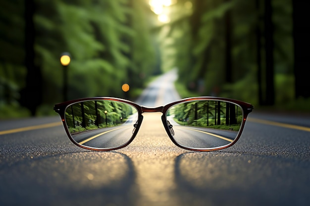 Glasses on the road in the forest