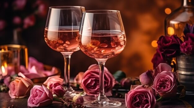 Glasses of rose wine Illustration AI GenerativexA