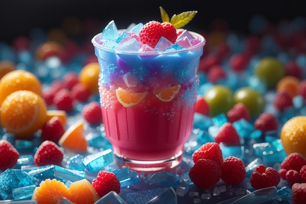 Glasses of sweet tasty drink with fruits AI generated