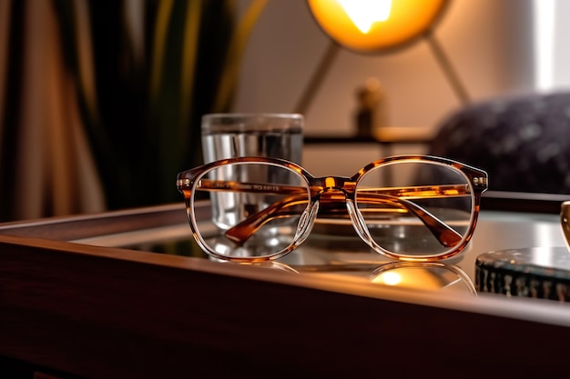 Glasses on the table in the bedroom