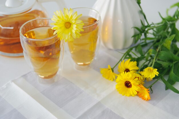 お茶を飲む準備ができて