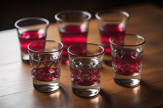 Photo glasses of whiskey on a wooden table in a pub or restaurant ai generative