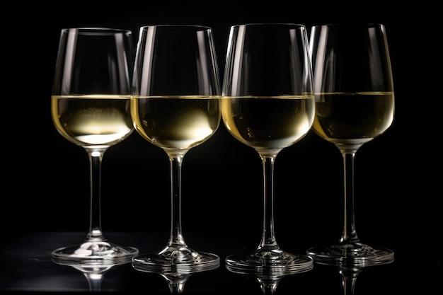 Glasses of white wine on black background AI generated