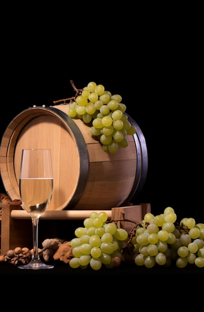 Бокалы белого вина с виноградом на стороне