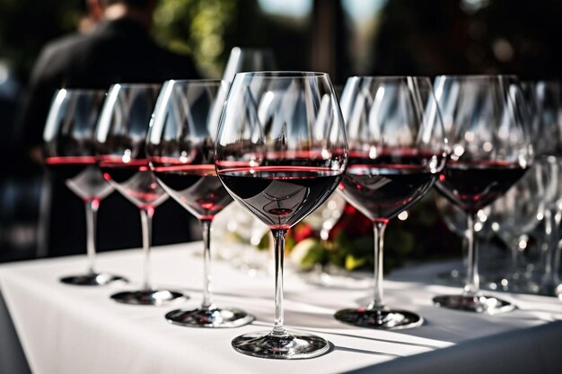 glasses of wine seen during a friendly party of a celebration