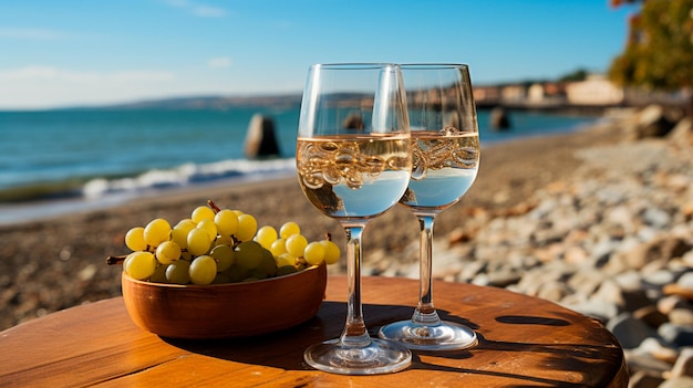 бокалы вина на столе с виноградом