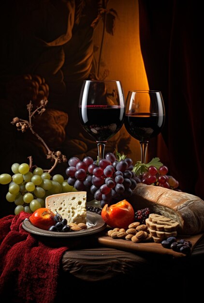 Photo glasses of wine on the table with grapes