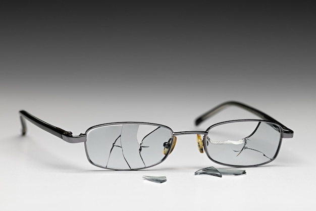 Foto occhiali con occhiali rotti colpo di studio del primo piano di macrofotografia
