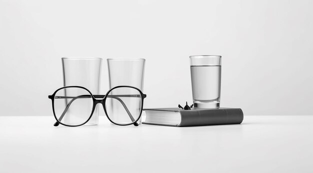 Photo glasses with empty label on white background