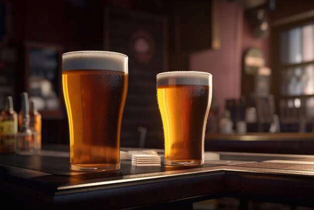 Foto bicchieri con birra leggera sul bancone del bar