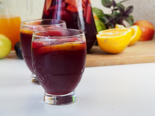 Glasses with traditional Spanish drink Tinto de verano