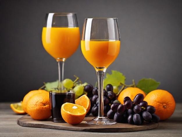 Photo glasses with wine and orange juice digital ai