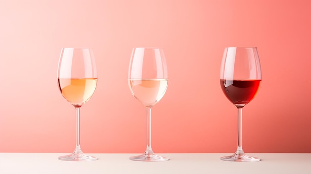 glasses with wine on a pink background