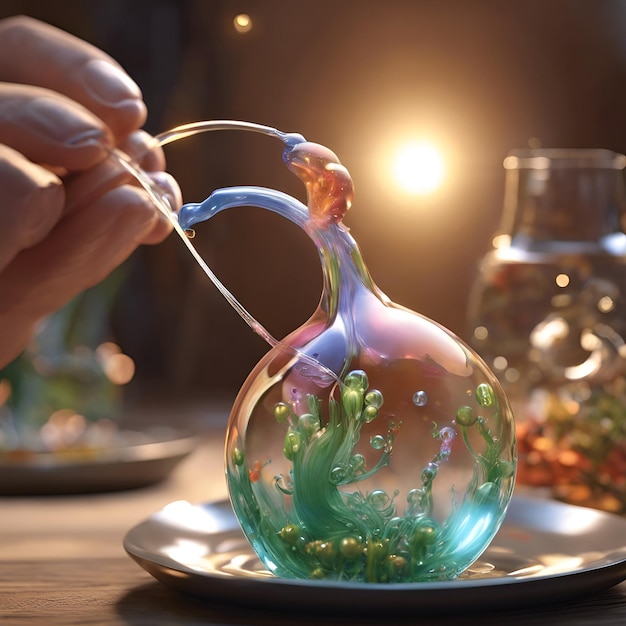 Glassmakers blowing bubbles their breath giving birth to delicate vessels