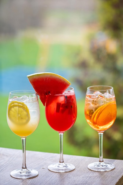 Glassware of fresh watermelon cocktail fresh mint leaves for the summer drinks concept