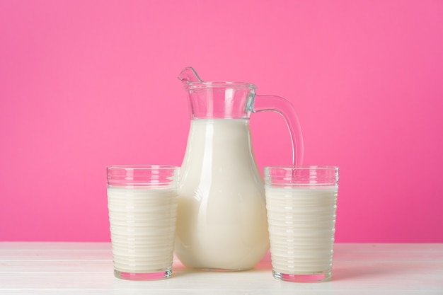 Glassware with fresh milk