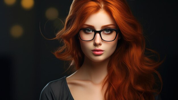 glaxien voor een vrouw met rood haar die een zwarte bril draagt