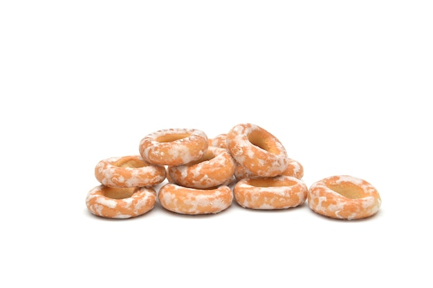 Glazed bagels on white background