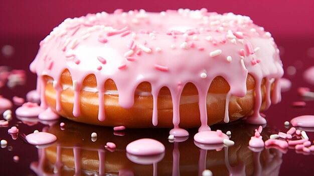 Photo a glazed donut on a pink color background