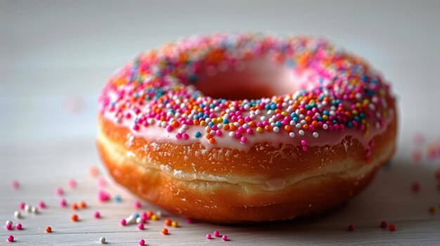 Glazed Donut With Sprinkles on Wooden Surface