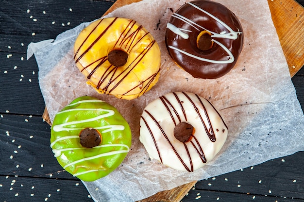 glazed donut on wood background