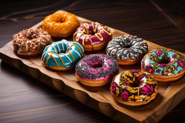 Glazed donuts on wooden