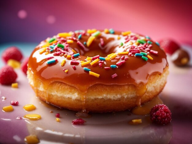 Glazed doughnut famous dessert in cinematic studio lighting and background food photography