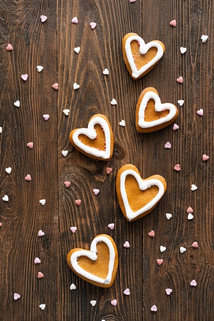 Glazed heart shaped cookies for Valentine's day Delicious homemade natural organic pastry baking with love for Valentine's day Love concept for mother's day or valentine's day