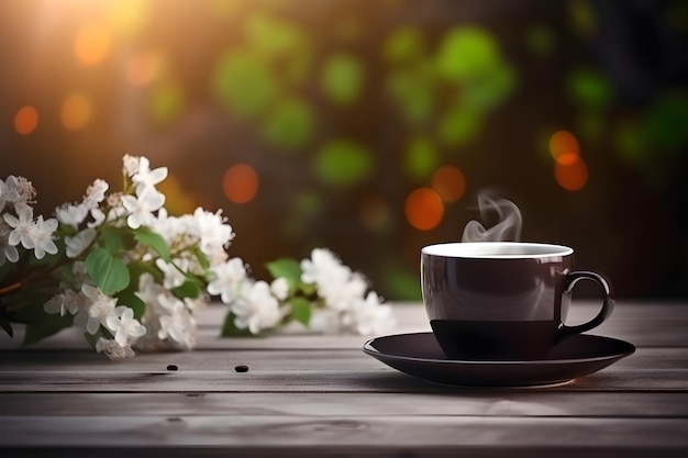 Glazen beker met groene thee op tafel tegen witte keukenachtergrond Ochtendzonlicht door het raam Generatieve AI