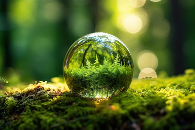 Foto glazen bolbal in het natuurconcept voor milieu en natuurbehoud