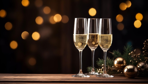 Glazen champagne om het nieuwe jaar in een feestelijke sfeer te verwelkomen. Nieuwjaarstijd AI gegenereerd