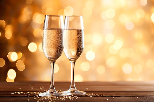 glazen champagne op glanzende en gouden achtergrond