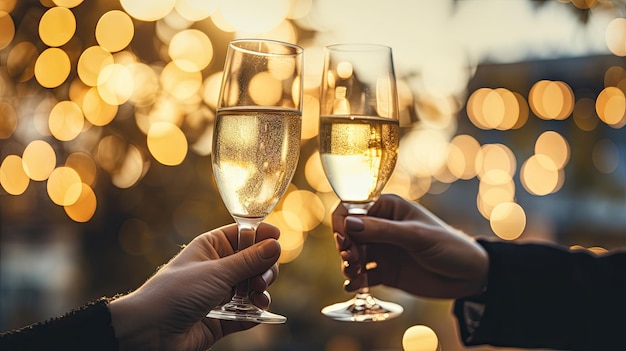 Glazen champagne op lichte achtergrond met bokeh effect