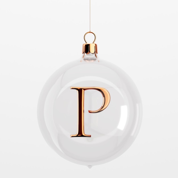 Glazen feestelijke hangende kerstballen met gouden letter P 3D-rendering