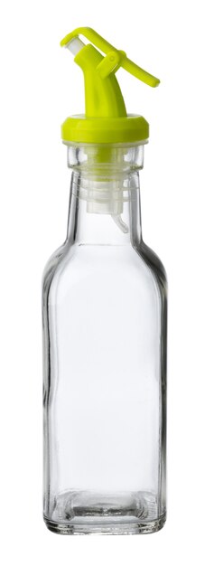 Foto glazen fles voor olie geïsoleerd