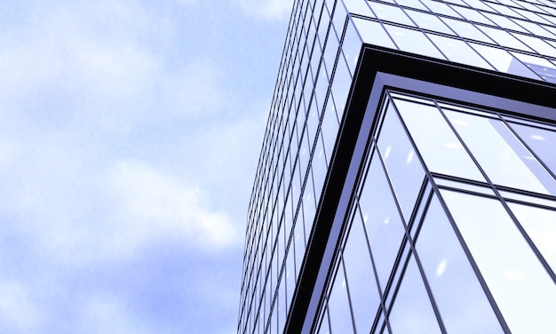 Glazen gebouw uitzicht van onderen met lucht