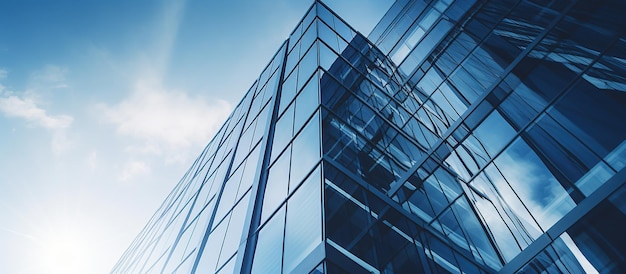 Foto glazen gebouwen met bewolkte blauwe achtergrond generatieve ai